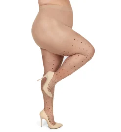 MeMoi Pindot Sheer Plus Size Curvy Control Top Tights MM-2301