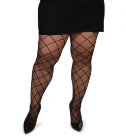 MeMoi Plus Size Curvy Diamond Sheer Control Top Tights MM-2302 -Wacoal Store memoi sm001 mm 2302 cs2