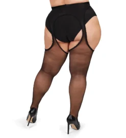 MeMoi Plus Size Curvy Suspender Lace Trim Pantyhose MM-2619 -Wacoal Store memoi sm001 mm 2619 bs