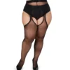MeMoi Plus Size Curvy Suspender Lace Trim Pantyhose MM-2619