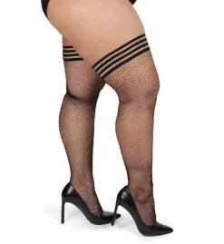 MeMoi Plus Back Seam Fishnet Lace Top Thigh Highs MM-2621